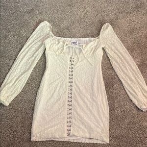 Princess Polly Cream Bodycon Dress with Bishop Sleeves